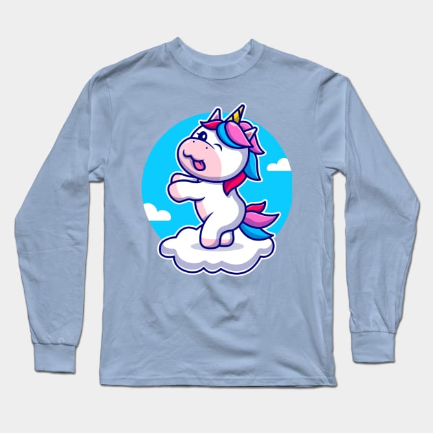 Cute Unicorn Dancing On Cloud Cartoon Long Sleeve T-Shirt by Catalyst Labs